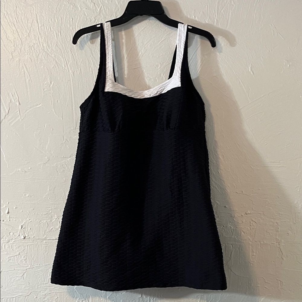 Lands' End Black One-Piece Swimdress with White Trim